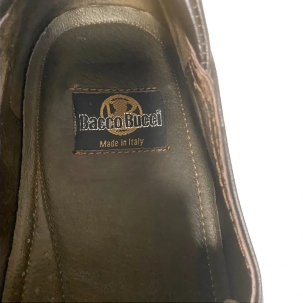 Bacco Bucci Brown Leather Slip On Platform Dress Shoes Casual Made in Italy